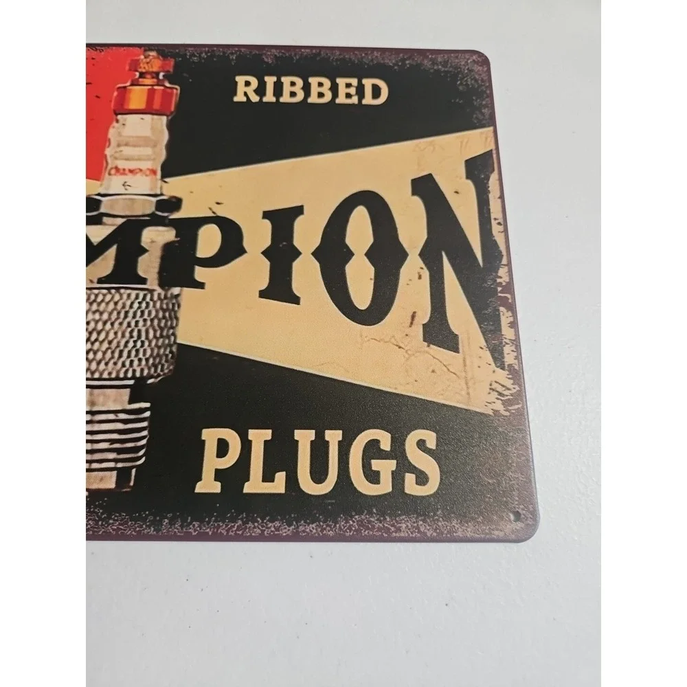 Champion Spark Plugs, Rustic Looking,  8x12, Metal Sign Garage Mechanic